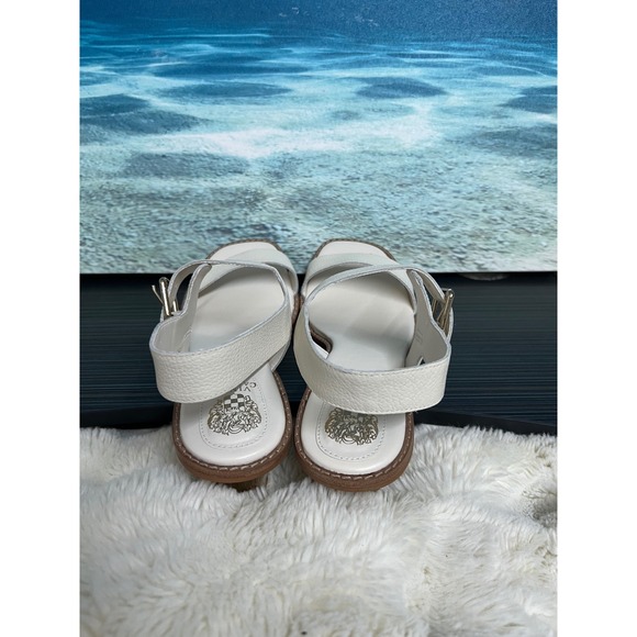 👟Vince Camuto Women White Pebbled Leather Gold Block Heel Buckle Sandals Size11 - Picture 7 of 10